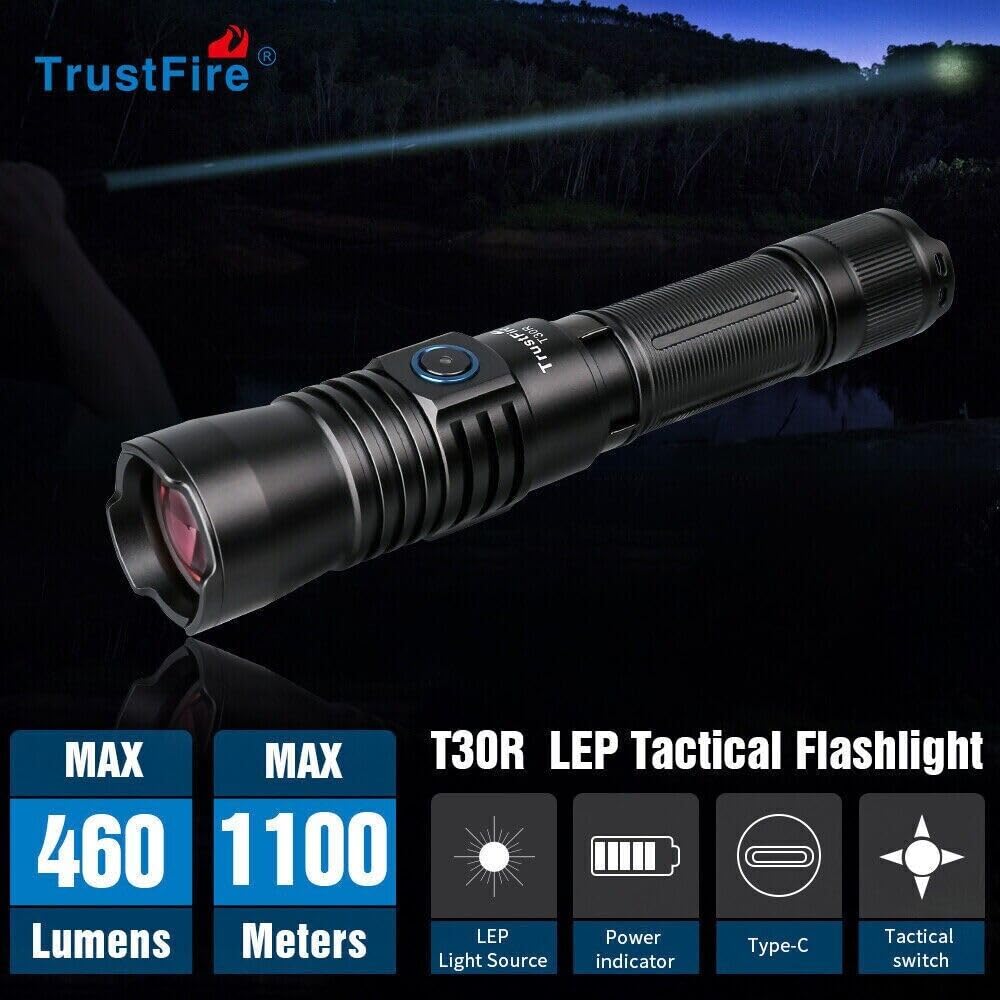 TrustFire T30R LEP Torch 460 Lumens, 1100m Range, Rechargeable LED